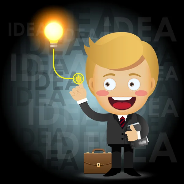 Homme d'affaires allumant ampoule idée — Image vectorielle