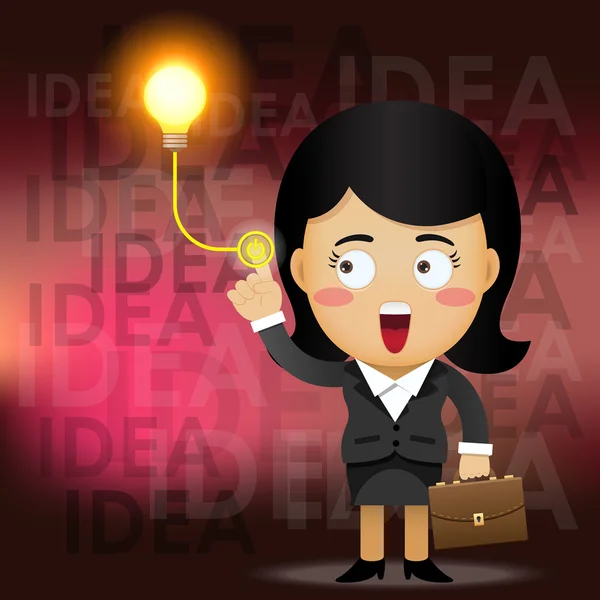 Femme d'affaires allumant l'ampoule d'idée — Image vectorielle