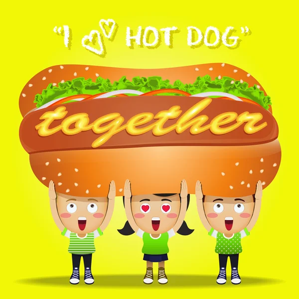 Boldog emberek nagy hot dog — Stock Vector