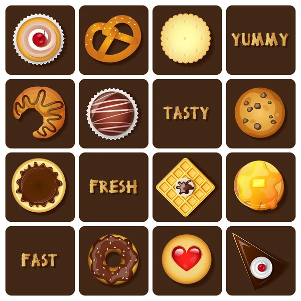 Collection of dessert and baked goods — Stock Vector
