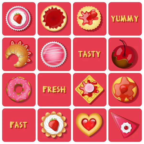 Collection de desserts et pâtisseries — Image vectorielle