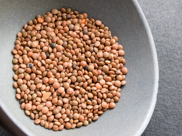 Lentejas (Lens culinaris) en un bol gris de bambú —  Fotos de Stock