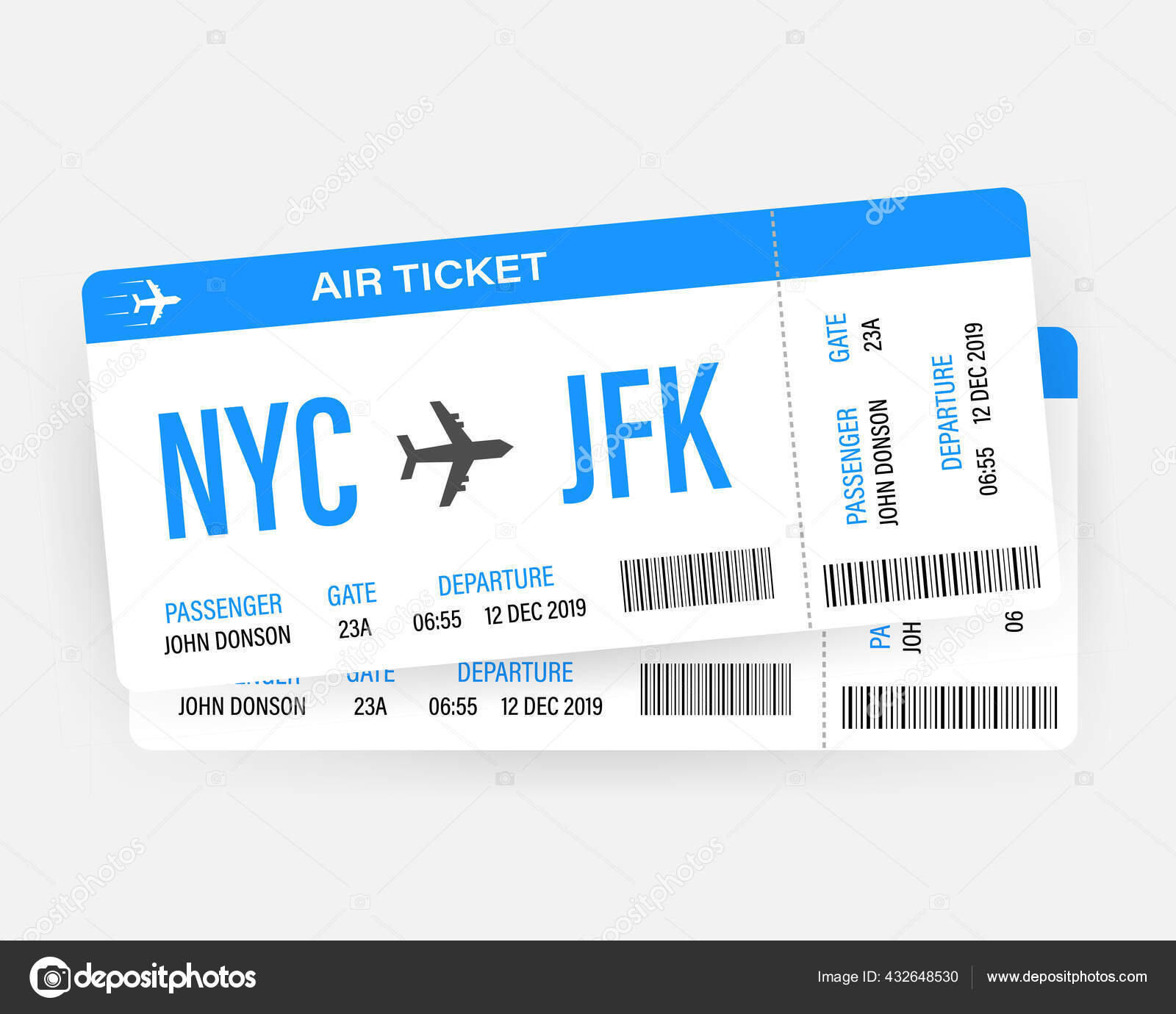 Modern Realistic Airline Ticket Design Flight Time Passenger Name