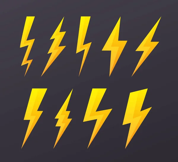 Blitzschlag Flache Symbole Gesetzt — Stockvektor
