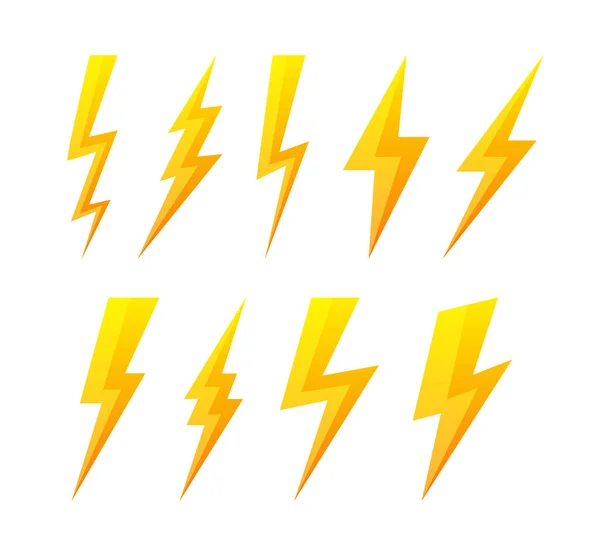 Jeu Icônes Plates Lightning Bolt — Image vectorielle