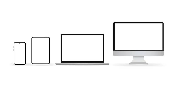 笔记本电脑隔离 小工具示例 现代电脑 笔记本电脑 白色背景的智能手机 — 图库矢量图片