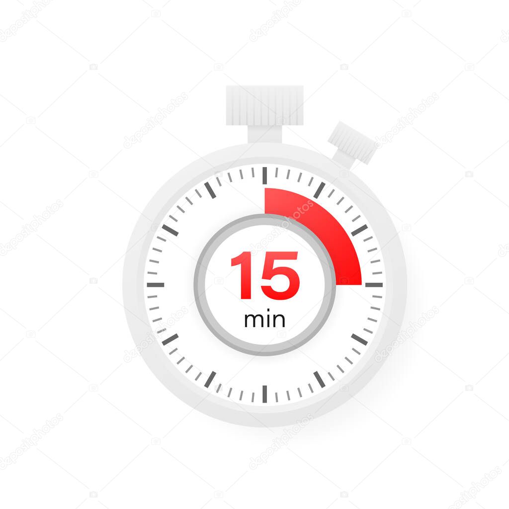 The 15 minutes timer. Stopwatch icon in flat style