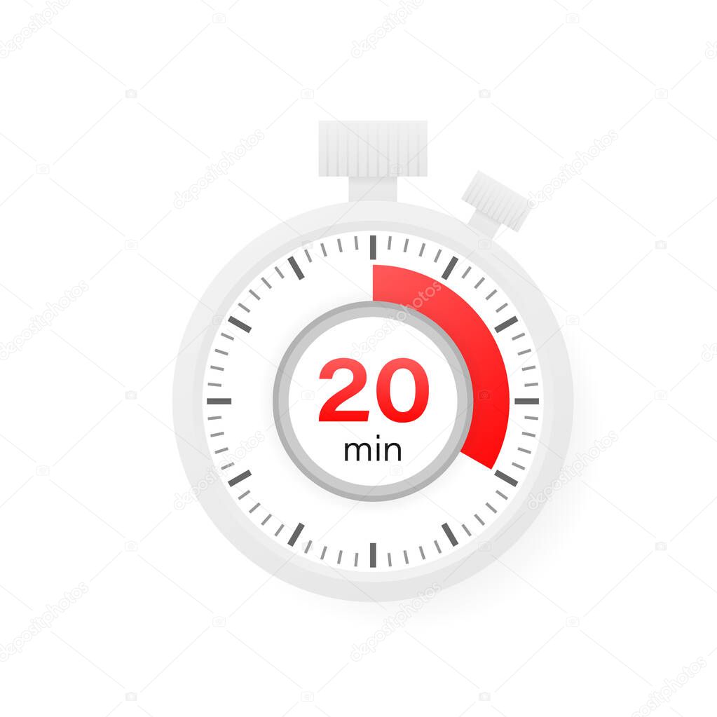 The 20 minutes timer. Stopwatch icon in flat style