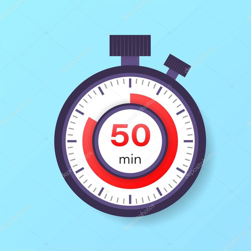 The 50 minutes timer. Stopwatch icon in flat style