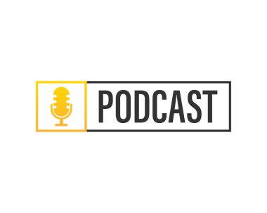 Podcast. Rozet, simge, pul, logo. Vektör stok illüstrasyonu.