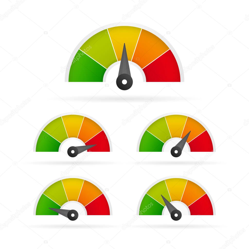 Credit score speedometer on white background