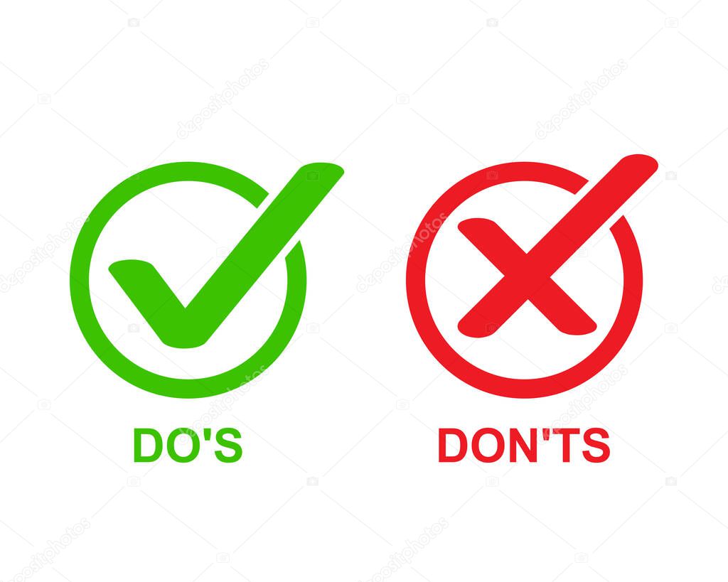 Check marks ui button with dos and donts. flat simple style trend modern red and green checkmark