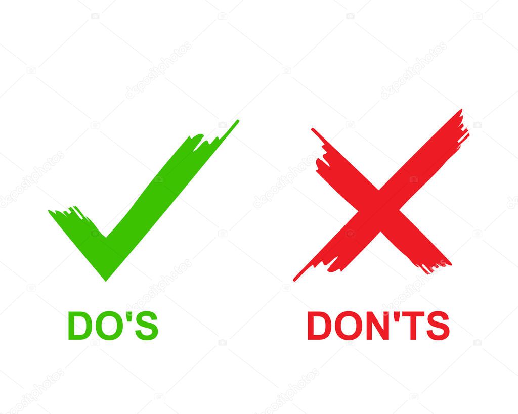 check marks ui button with dos and donts. flat simple style trend modern red and green checkmark