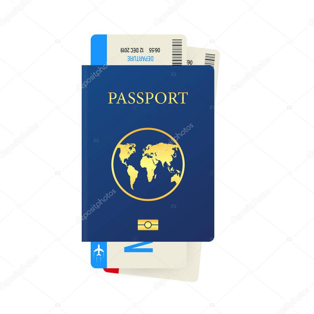 Passport and boarding pass isolated on white background. Travel concept. Vector illustration