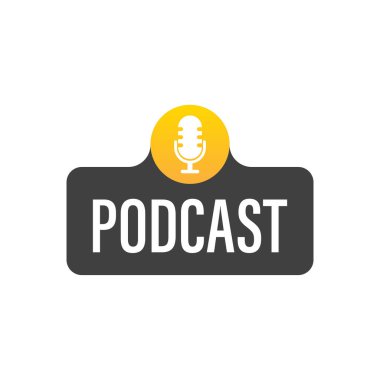 Podcast. Rozet, simge, pul, logo. Vektör stok illüstrasyonu.