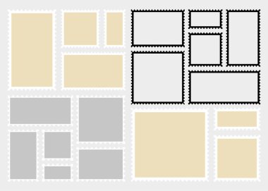 Posta pulları şablonu. Boş dikdörtgen ve kare posta pulları