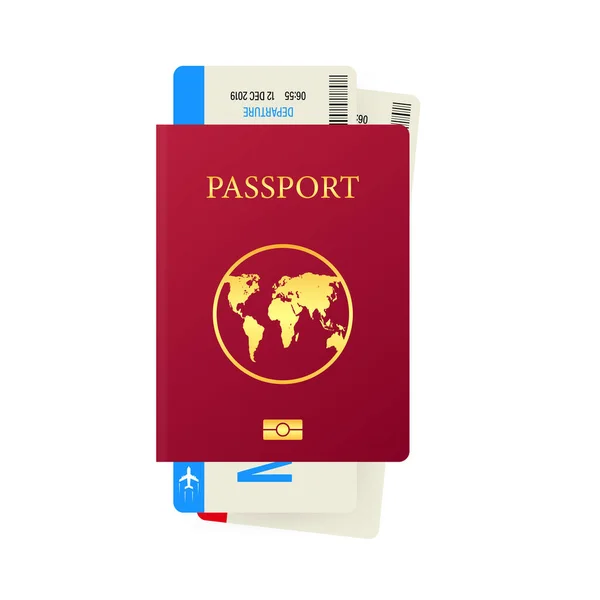 Passaporte Cartão Embarque Isolados Sobre Fundo Branco Conceito Viagem Ilustração —  Vetores de Stock