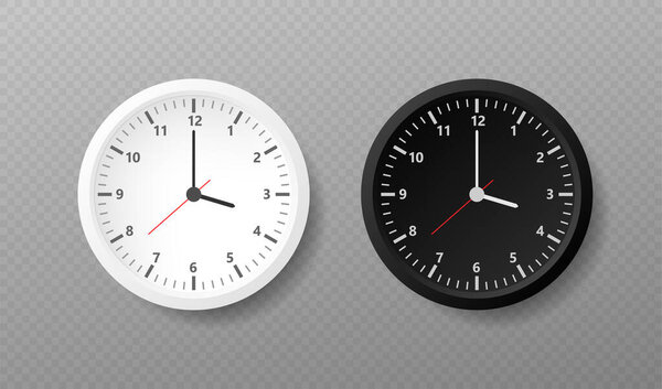 Реалистичные рабочие часы. Настенные круглые часы со стрелками времени и часовой стороной. Векторная иллюстрация.