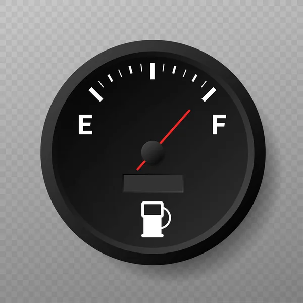 燃料测量仪满油箱 圆形黑色汽车仪表盘 — 图库矢量图片