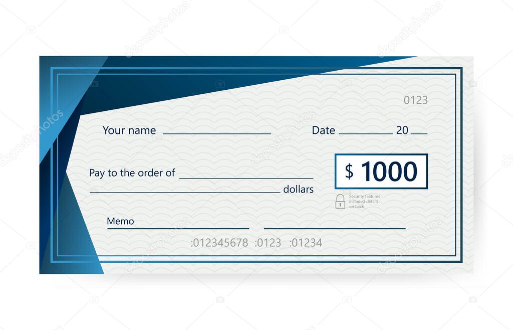 Blank check template. Banking check template. Vector illustration