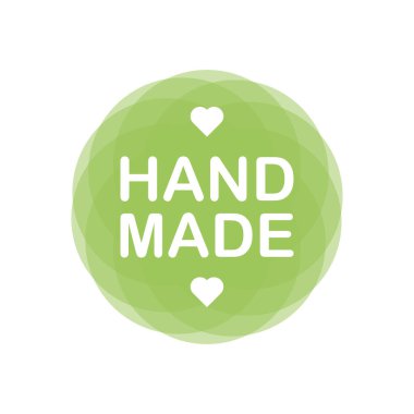 Beyaz arkaplanda el yapımı yeşil etiket.