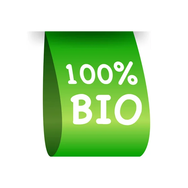 100 Percent Bio Label Natural Organic Green Ribbon — Stock Vector