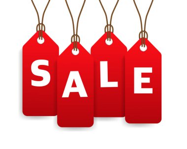 Seçimlik şeffaf zemin gölgesi olan kırmızı satış etiketleri izole edildi