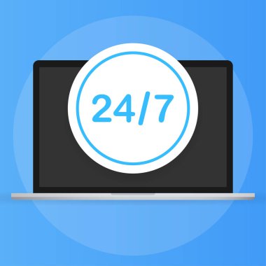 Günün 24 saati açık, haftanın 7 günü beyaz arka planda izole edilmiş ikon