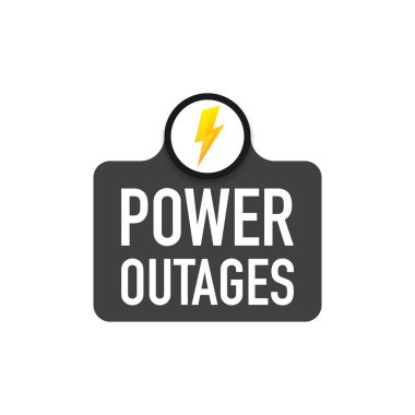 Elektrik kesintisi sembolü. Sarı uyarı üçgeninde metin ile elektrik sembolü.