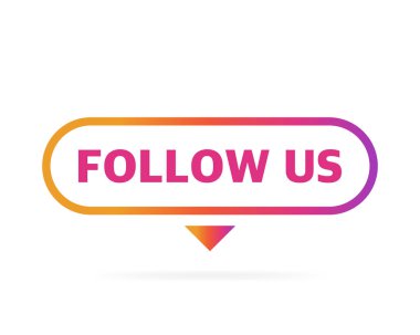 Beyaz arka planda izole edilmiş mavi konuşma baloncuğu bizi izleyin