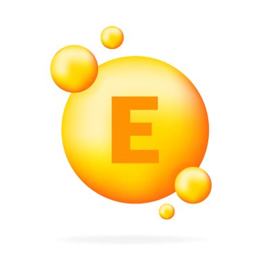 Vitamin parlayan hap kapsülü ikonu. Parlak altın madde damlası. İlaç reklamları. Güzellik tedavisi, beslenme, cilt bakımı. Vektör illüstrasyonu