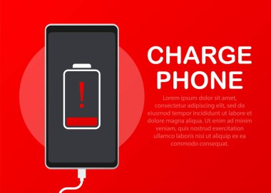 Şarjlı cep telefonları illüstrasyonu. Usb kablosu akıllı telefona bağlı