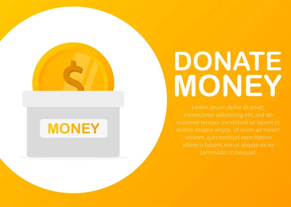 Darowizna Dobroczynność Wpłać Pieniądze Złoty Fundusz Monet Kasetce — Wektor stockowy