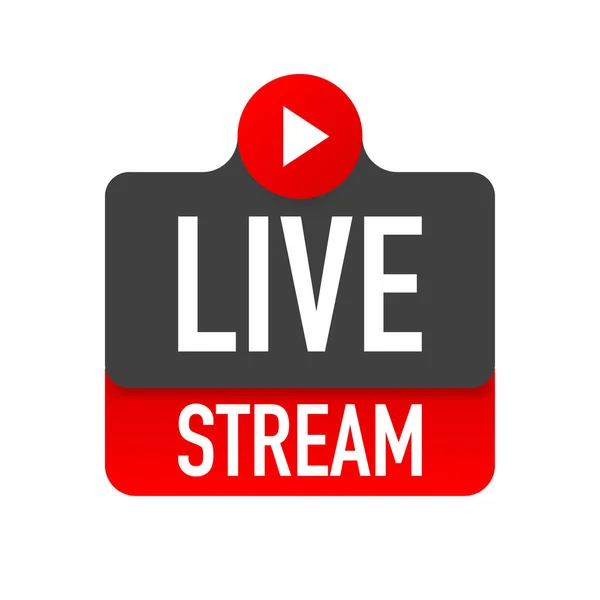Logo Live Stream Elemento Design Rosso Con Pulsante Riproduzione Notizie — Vettoriale Stock