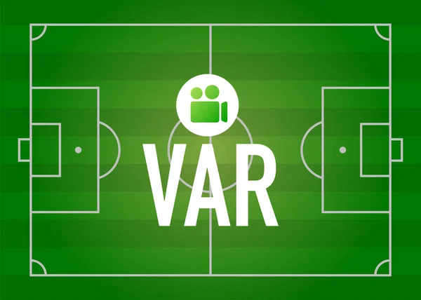 视频助理检索向量说明会 足球Var系统及电脑及足球场图解 — 图库矢量图片