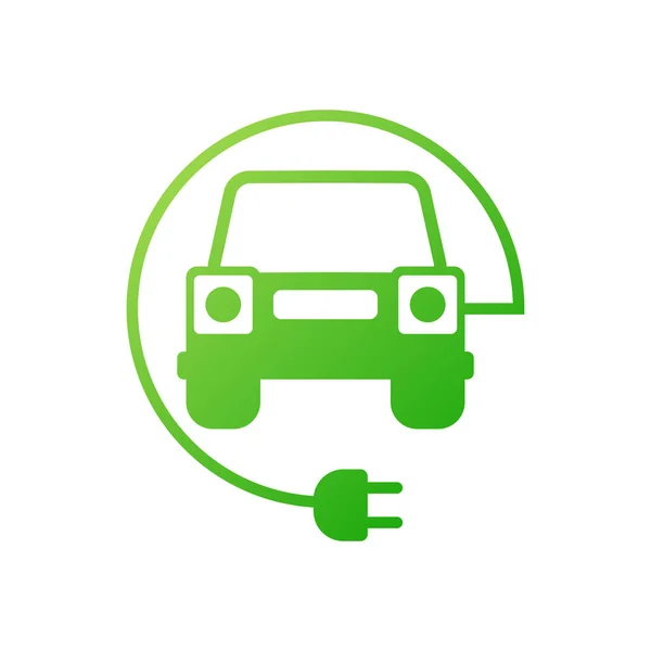 白い背景に電気自動車と電気充電ステーションのシンボル ベクターイラスト — ストックベクタ