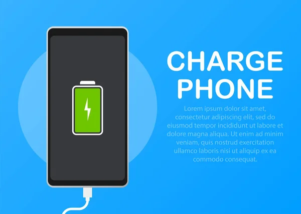 Illustration Avec Téléphones Portables Charge Câble Usb Est Connecté Smartphone — Image vectorielle