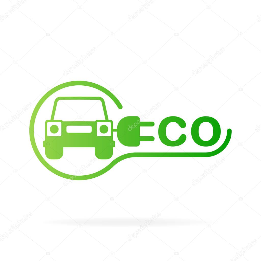 Electric car and Electrical charging station symbol on a white background. Vector illustration.