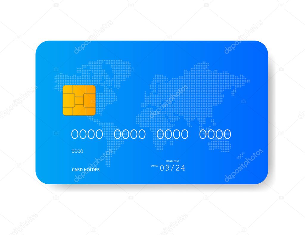 Blue credit card isolated on a white background. Vector illustration