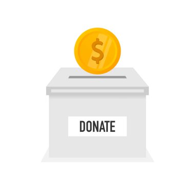 Bağış kutusu simgesi arka planda izole edildi. Vektör illüstrasyonu