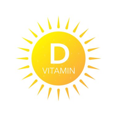 D vitamini beyaz zeminde güneşlenir. Ultraviyole elementler Vektör illüstrasyonu