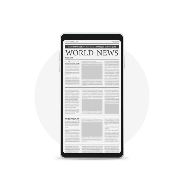 画面上のスマートフォン上のビジネス新聞とデジタルニュースのコンセプト 白に隔離されたアイコン ベクターイラスト — ストックベクタ