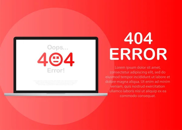 Página Erro 404 Não Encontrada Isolada Fundo Vermelho Ilustração Vetorial — Vetor de Stock