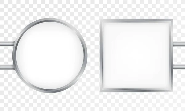 Kreisförmige Hinweisschilder Stehen Isoliert Auf Grauem Hintergrund Kreisförmig Beleuchteter Leuchtkasten — Stockvektor