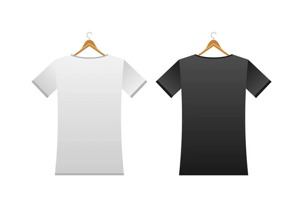 Mock Λευκό Μαύρο Μπλουζάκι Λευκό Φόντο Εικονογράφηση Διανύσματος — Διανυσματικό Αρχείο