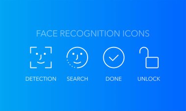 Yüz tanıma, herhangi bir amaç için harika bir tasarım. Koruma ikonu vektörü. Kişisel koruma