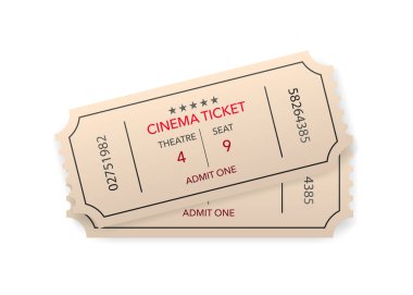 Sinema bileti beyaz arka planda izole edildi. Vektör illüstrasyonu