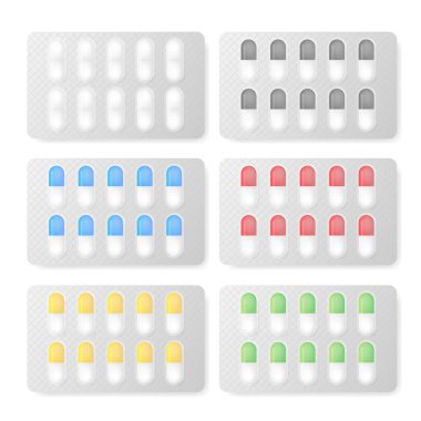 Beyaz arka planda ilaç kapsülü olan bir model. Beyaz arka plan. İzole vektör simgesi. Tıbbi tasarım için şablon. Vektör illüstrasyonu