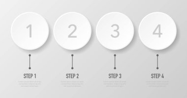 Beyaz arka planda 1, 2, 3 ve 4 basamaklı bilgi grafikleri. Vektör illüstrasyonu
