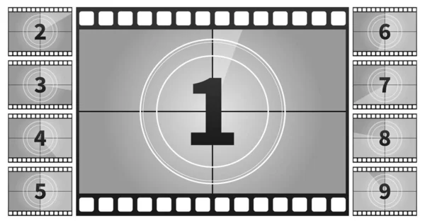 Ein Klassischer Film Countdown Rahmen Bei Den Zahlen Vektorillustration — Stockvektor